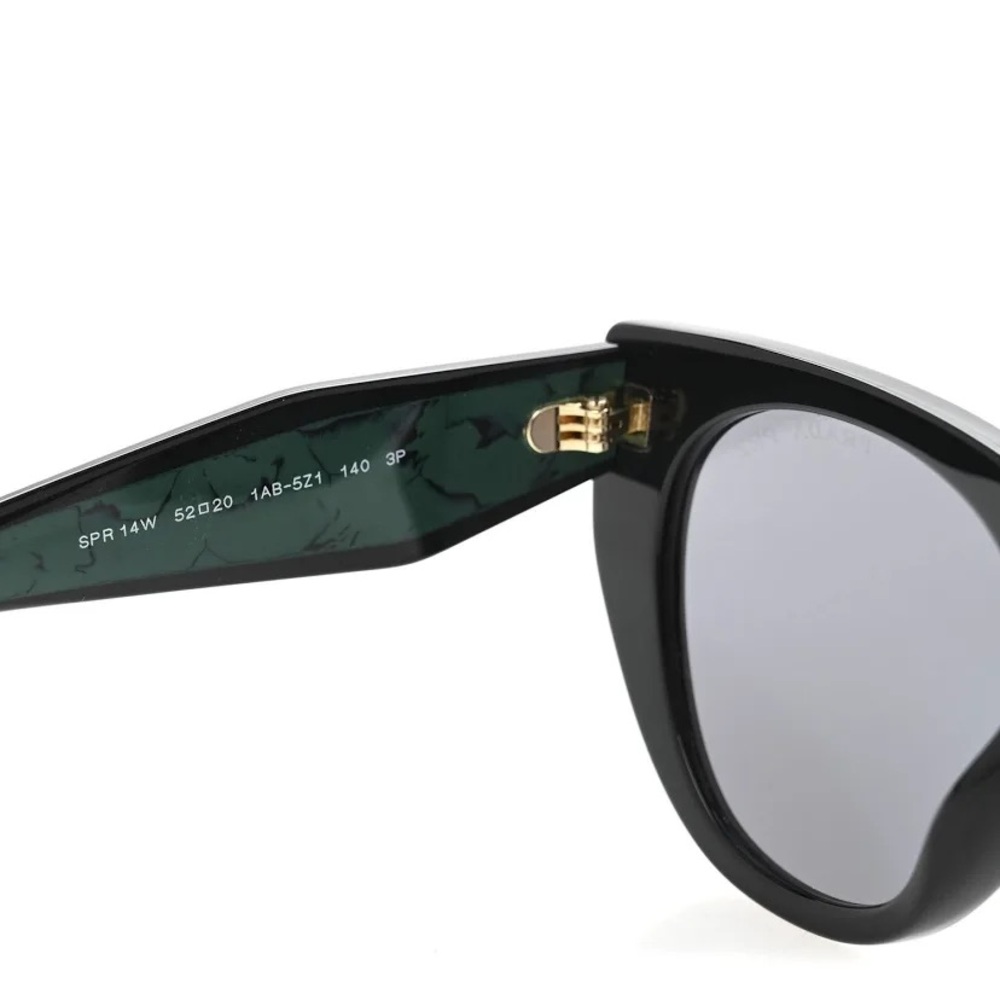 Prada Women's Acetate Black Cat-Eye Sunglasses. SPR 14W Black Green - Picture 6 of 16
